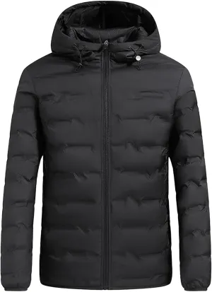 Men's Down Cotton Padded Jacket Trendy Quilted Winter Warm Jackets Solid Color Comfortable Down Coat