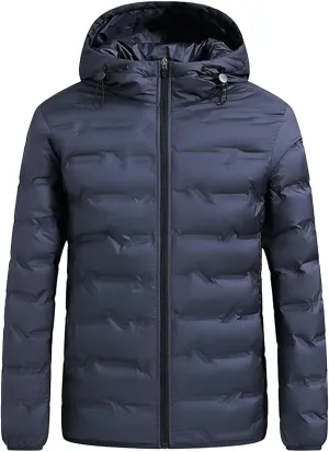Men's Down Cotton Padded Jacket Trendy Quilted Winter Warm Jackets Solid Color Comfortable Down Coat