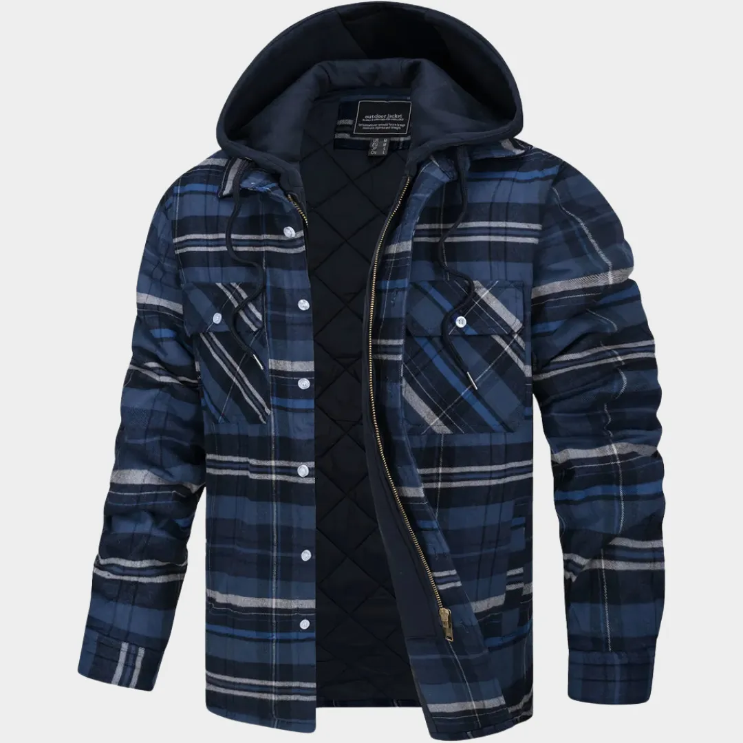 Mens Flannel Shirt Jacket  Quilted Lined Button-Up Hoodie  Long Sleeve Thick Cotton Outerwear  Relaxed Fit  Multiple Colours