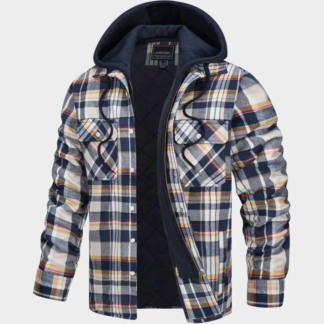 Mens Flannel Shirt Jacket  Quilted Lined Button-Up Hoodie  Long Sleeve Thick Cotton Outerwear  Relaxed Fit  Multiple Colours