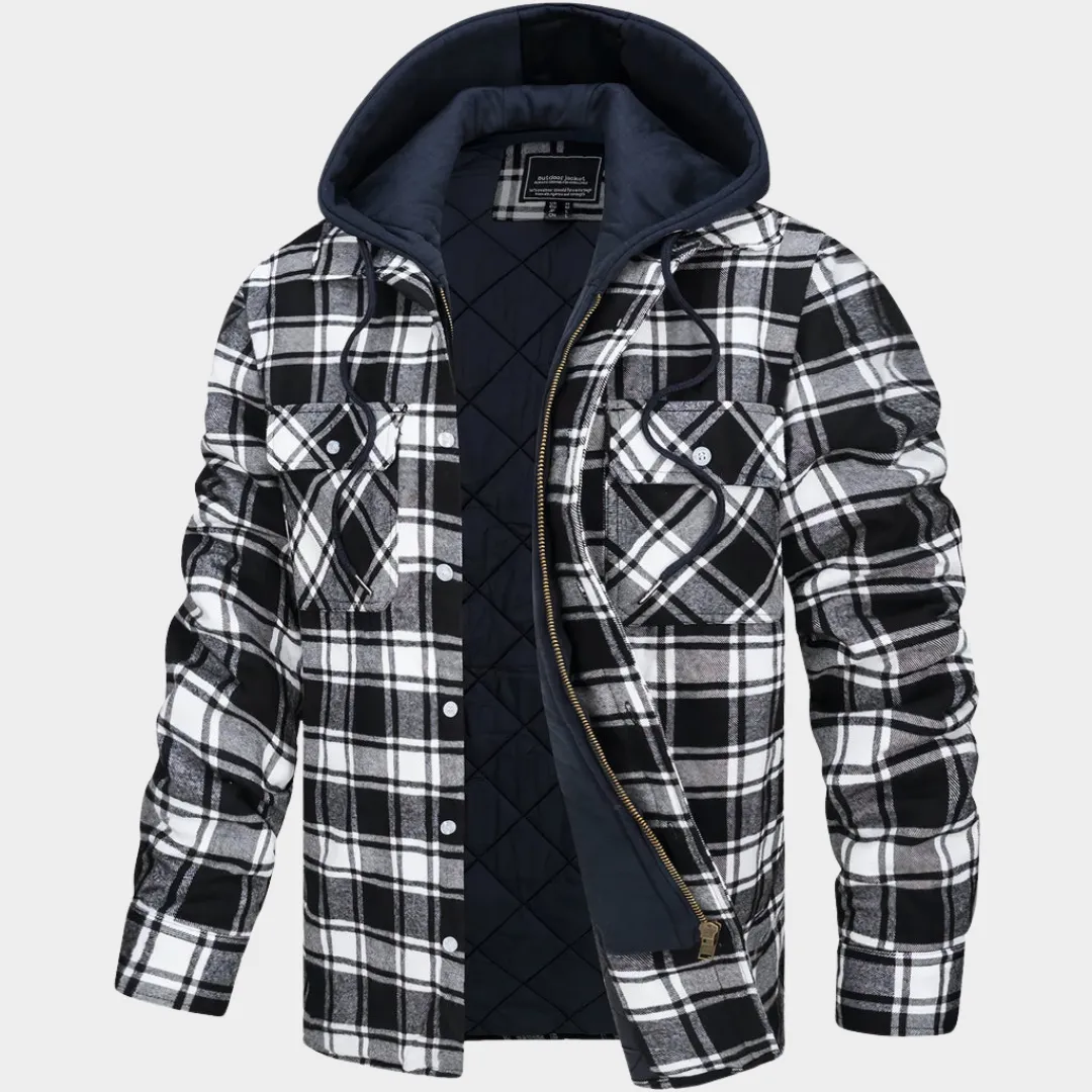 Mens Flannel Shirt Jacket  Quilted Lined Button-Up Hoodie  Long Sleeve Thick Cotton Outerwear  Relaxed Fit  Multiple Colours
