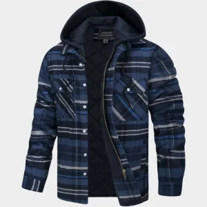 Mens Flannel Shirt Jacket  Quilted Lined Button-Up Hoodie  Long Sleeve Thick Cotton Outerwear  Relaxed Fit  Multiple Colours
