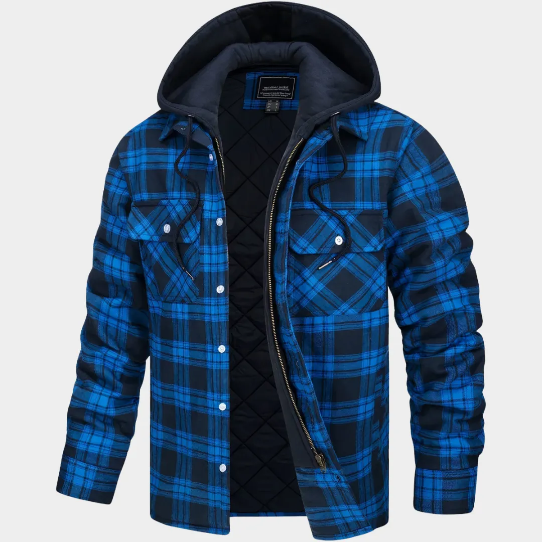 Mens Flannel Shirt Jacket  Quilted Lined Button-Up Hoodie  Long Sleeve Thick Cotton Outerwear  Relaxed Fit  Multiple Colours
