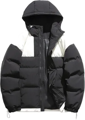 Mens Fleece Hooded Warm Bubble Coat Classic Cotton Padded Down Jackets Warm Windproof Puffer Jacket
