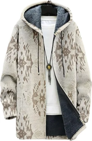 Mens Long Cardigan Hoodies Flece Jackets Full Zip Vintage Lined Sweaters Knitted Men Hooded Coat with Pocket