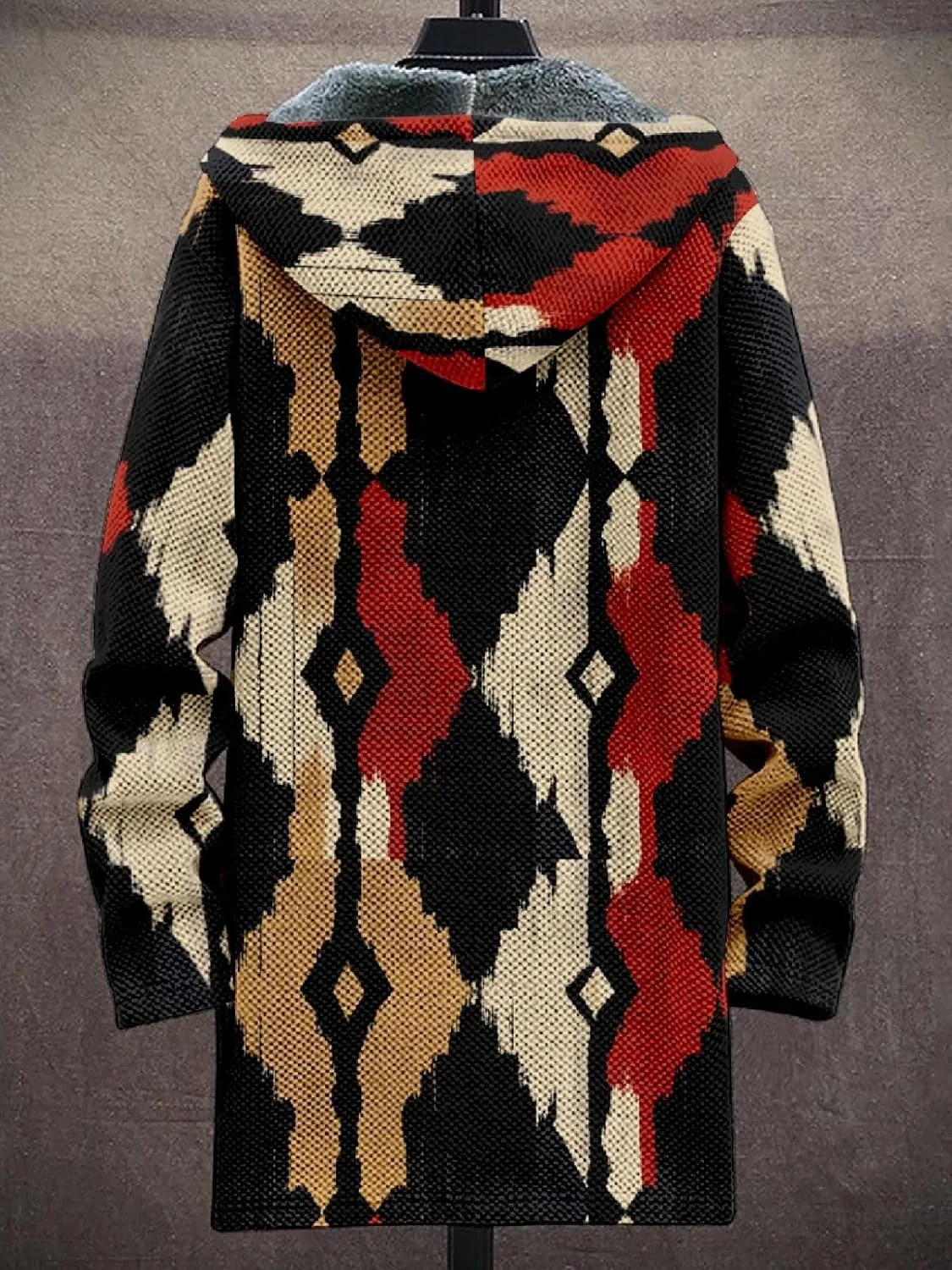 Mens Long Cardigan Hoodies Flece Jackets Full Zip Vintage Lined Sweaters Knitted Men Hooded Coat with Pocket