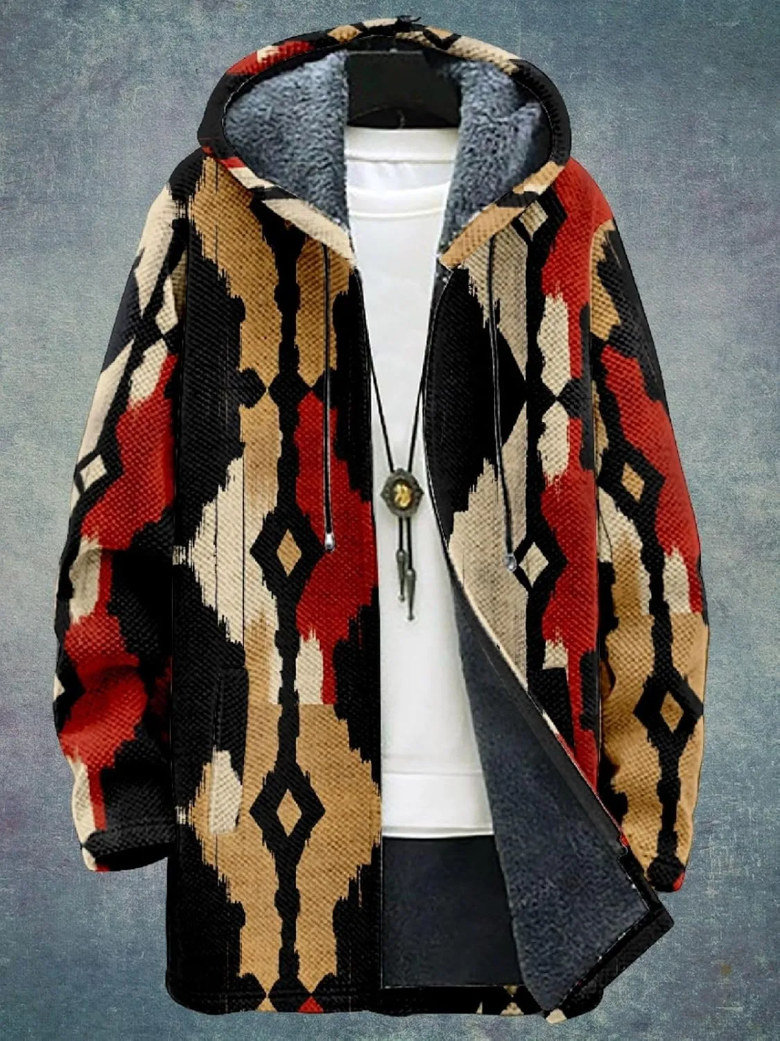 Mens Long Cardigan Hoodies Flece Jackets Full Zip Vintage Lined Sweaters Knitted Men Hooded Coat with Pocket