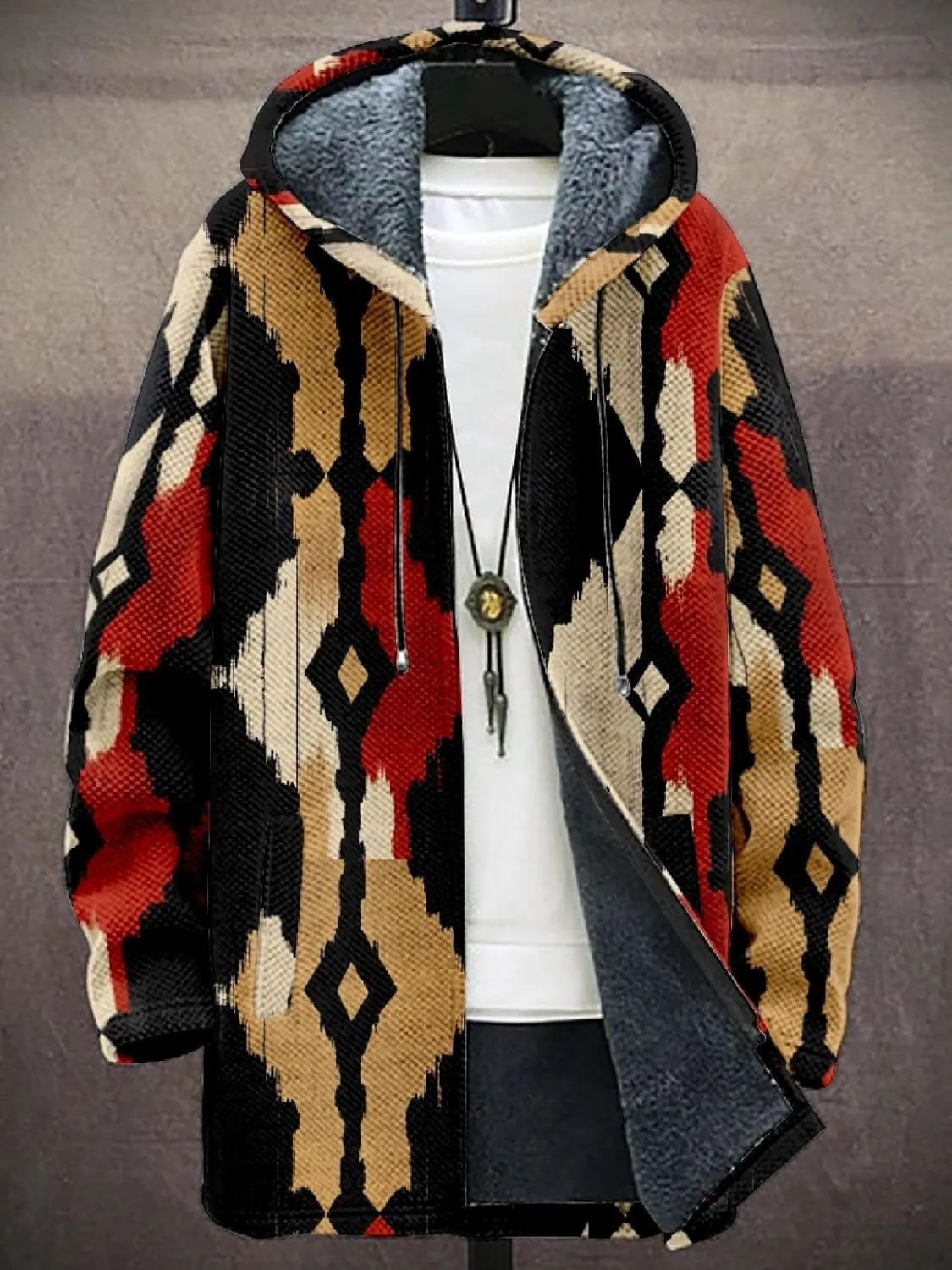 Mens Long Cardigan Hoodies Flece Jackets Full Zip Vintage Lined Sweaters Knitted Men Hooded Coat with Pocket