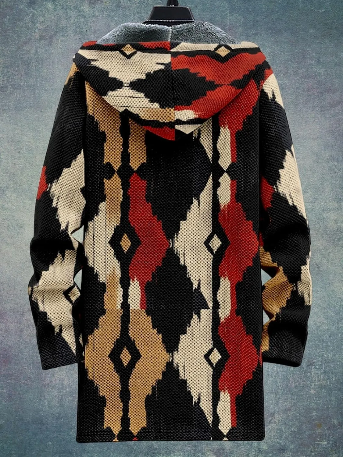 Mens Long Cardigan Hoodies Flece Jackets Full Zip Vintage Lined Sweaters Knitted Men Hooded Coat with Pocket