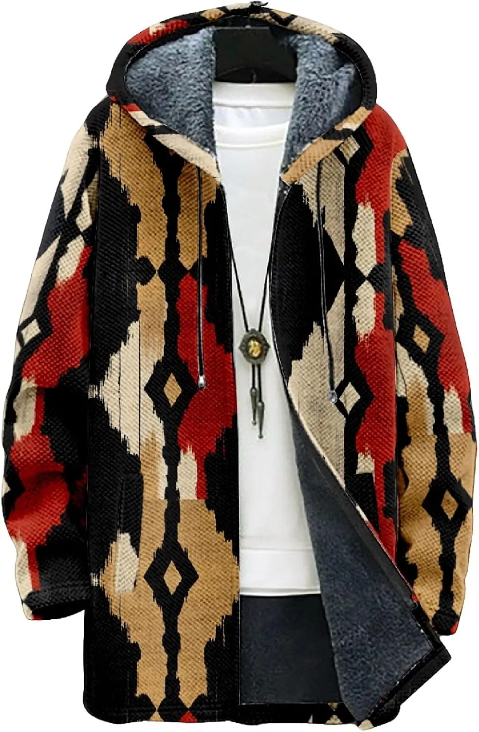 Mens Long Cardigan Hoodies Flece Jackets Full Zip Vintage Lined Sweaters Knitted Men Hooded Coat with Pocket
