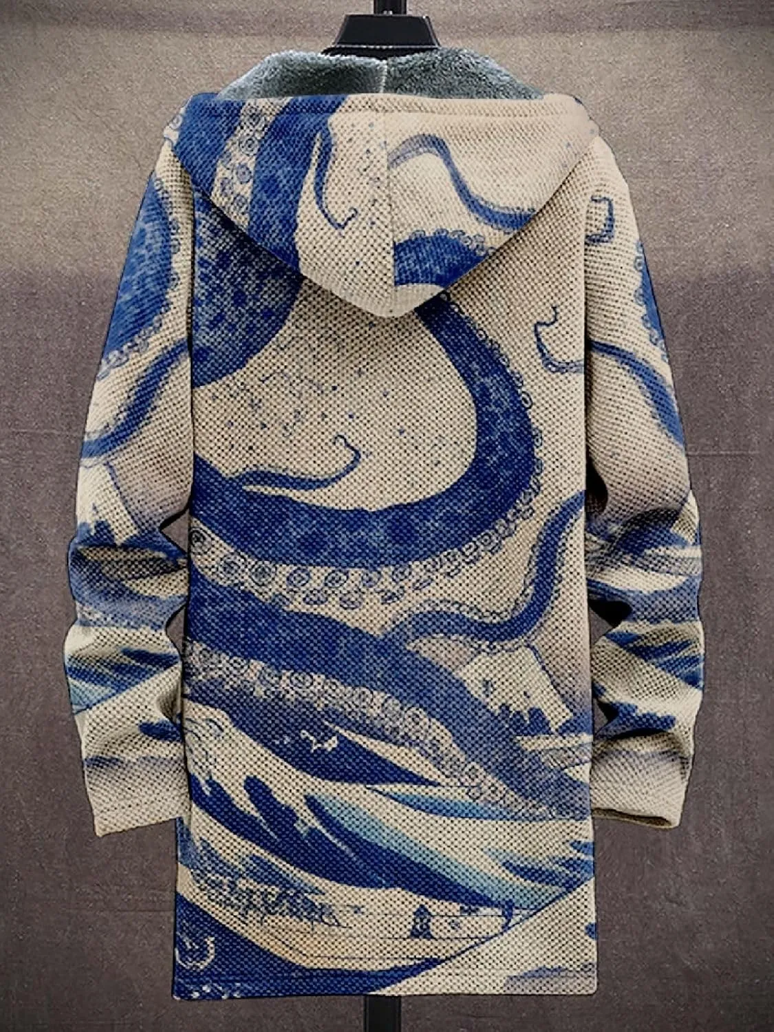 Mens Long Cardigan Hoodies Flece Jackets Full Zip Vintage Lined Sweaters Knitted Men Hooded Coat with Pocket