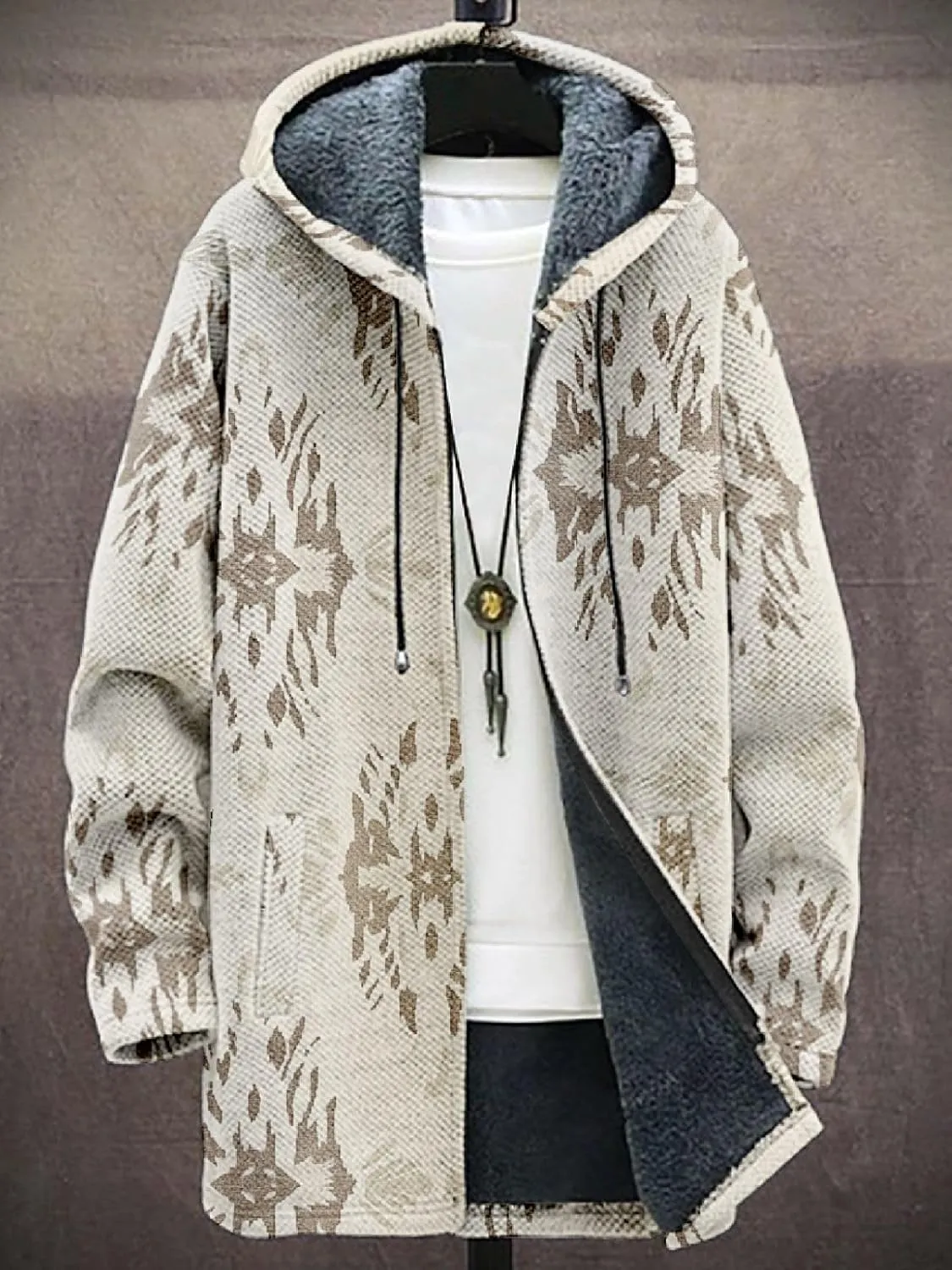 Mens Long Cardigan Hoodies Flece Jackets Full Zip Vintage Lined Sweaters Knitted Men Hooded Coat with Pocket