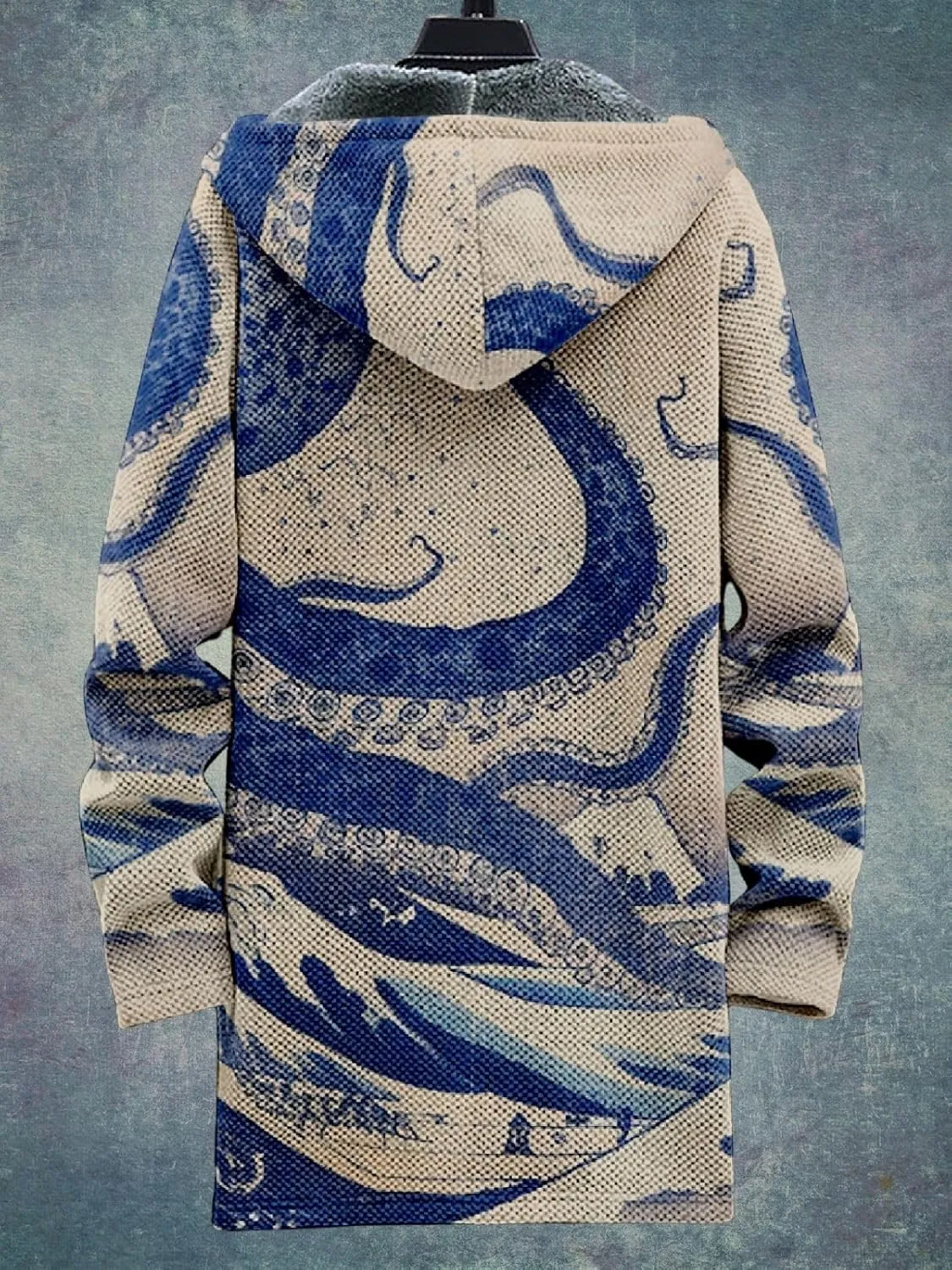 Mens Long Cardigan Hoodies Flece Jackets Full Zip Vintage Lined Sweaters Knitted Men Hooded Coat with Pocket