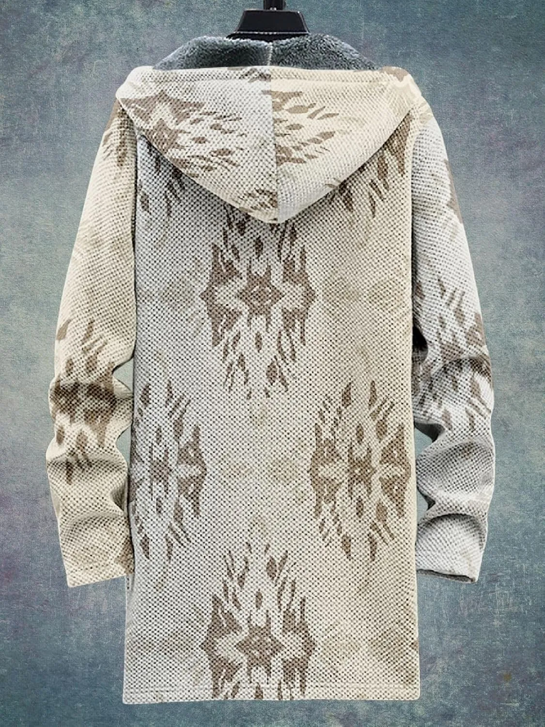 Mens Long Cardigan Hoodies Flece Jackets Full Zip Vintage Lined Sweaters Knitted Men Hooded Coat with Pocket
