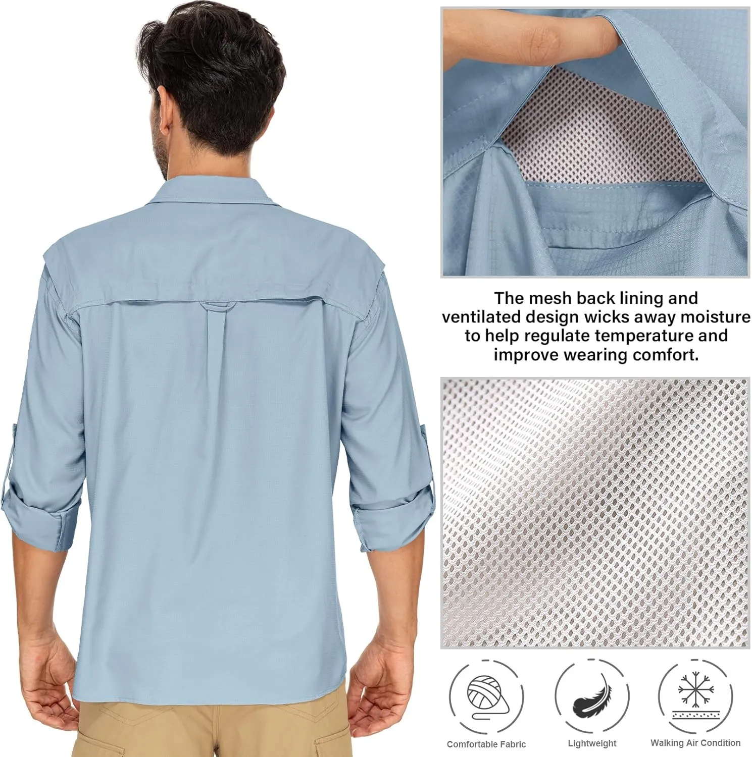 Men's Long Sleeve Sun Protection Fishing Shirt UPF 50  UV Quick Dry Cooling Shirts for Travel Safari Camping Outdoor Hiking