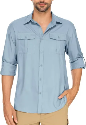 Men's Long Sleeve Sun Protection Fishing Shirt UPF 50  UV Quick Dry Cooling Shirts for Travel Safari Camping Outdoor Hiking