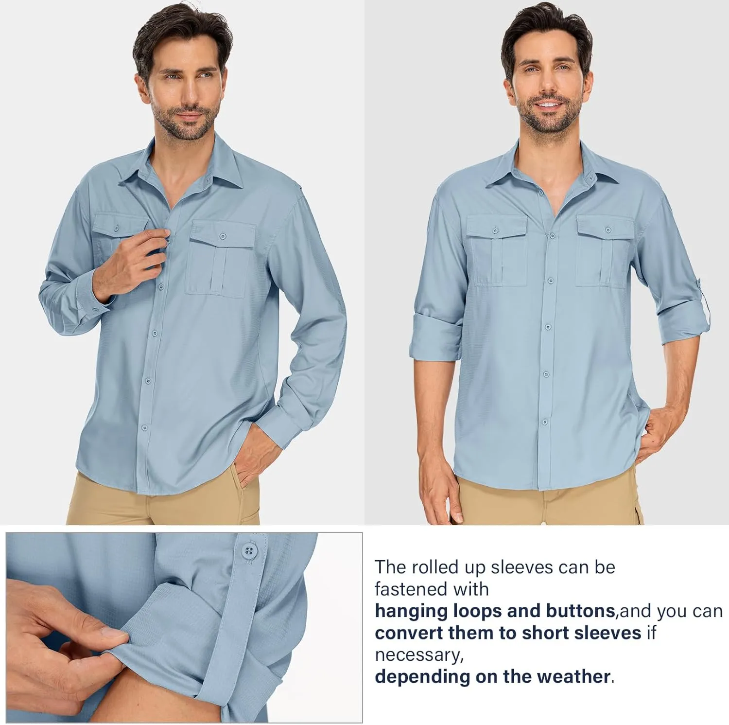 Men's Long Sleeve Sun Protection Fishing Shirt UPF 50  UV Quick Dry Cooling Shirts for Travel Safari Camping Outdoor Hiking