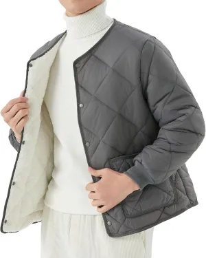 Mens Long-Sleeved Diamond Quilted Jacket Winter Warm Padded Coats Outwear Thicken Solid V Neck Cotton Coat