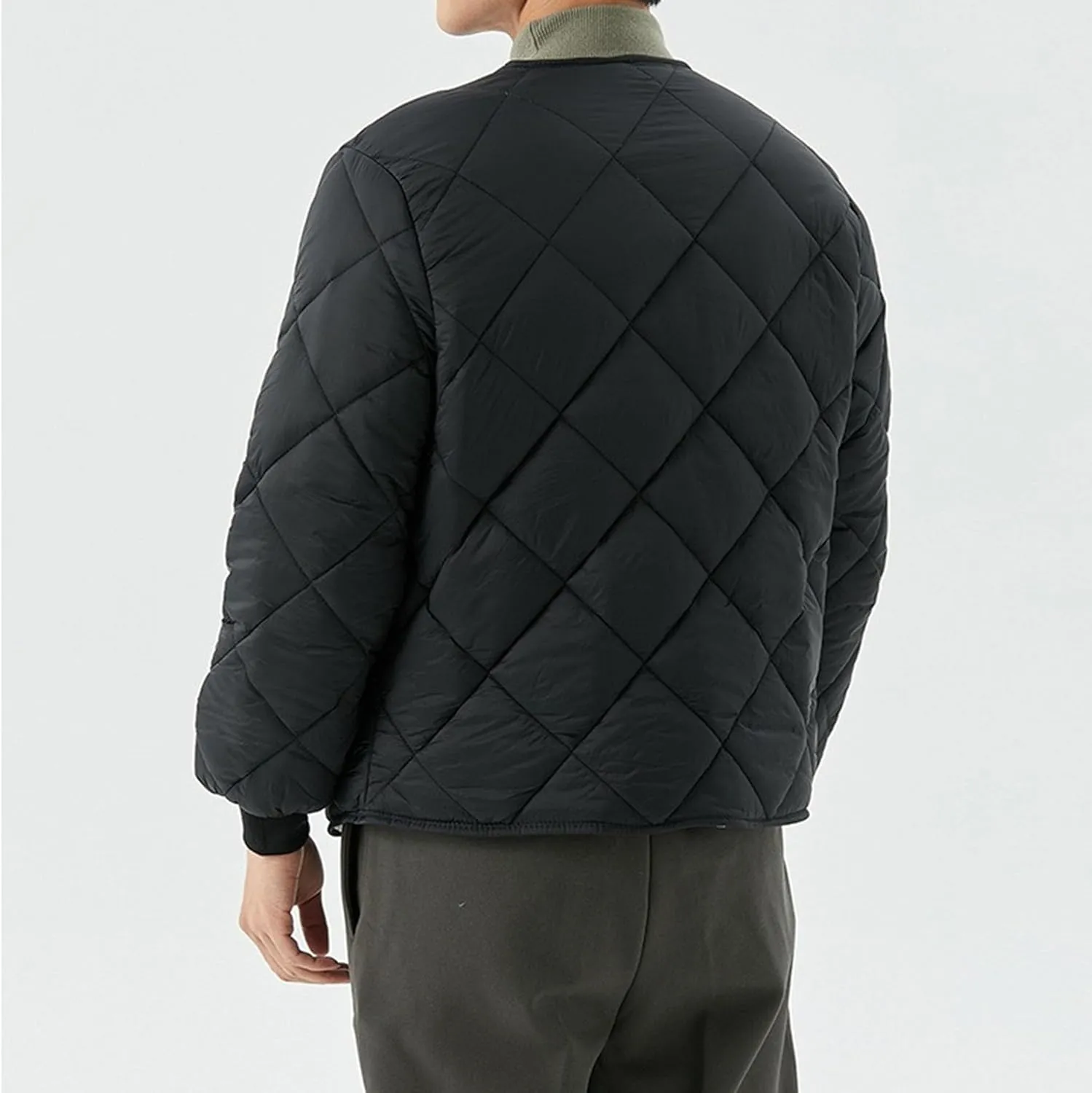 Mens Long-Sleeved Diamond Quilted Jacket Winter Warm Padded Coats Outwear Thicken Solid V Neck Cotton Coat