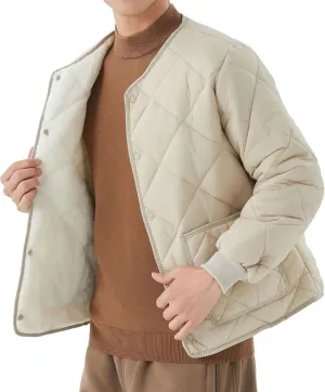 Mens Long-Sleeved Diamond Quilted Jacket Winter Warm Padded Coats Outwear Thicken Solid V Neck Cotton Coat