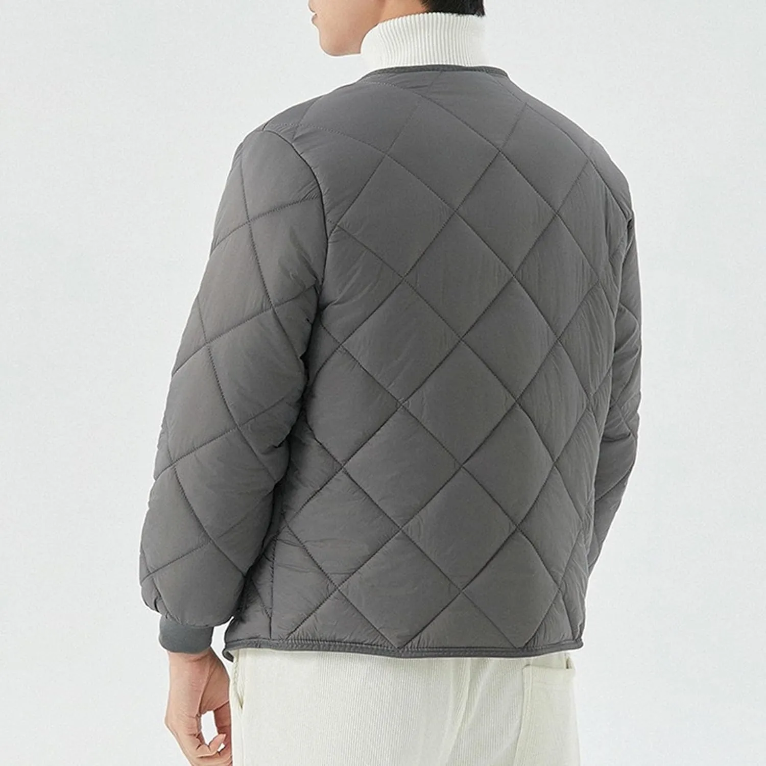 Mens Long-Sleeved Diamond Quilted Jacket Winter Warm Padded Coats Outwear Thicken Solid V Neck Cotton Coat