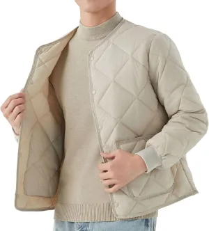 Mens Long-Sleeved Diamond Quilted Jacket Winter Warm Padded Coats Outwear Thicken Solid V Neck Cotton Coat