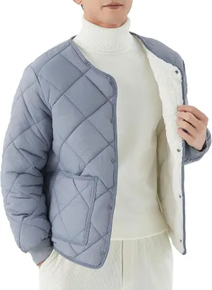 Mens Long-Sleeved Diamond Quilted Jacket Winter Warm Padded Coats Outwear Thicken Solid V Neck Cotton Coat