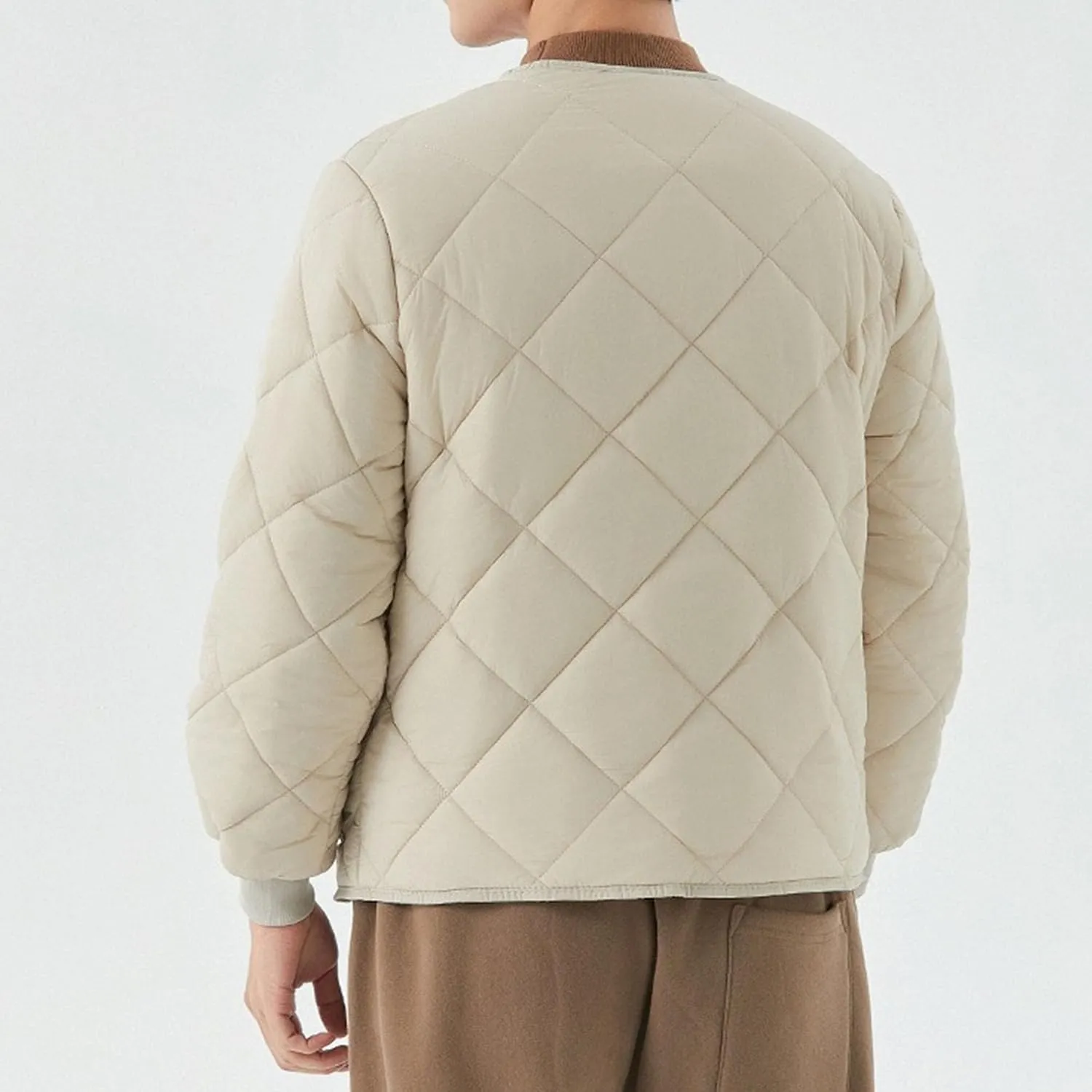 Mens Long-Sleeved Diamond Quilted Jacket Winter Warm Padded Coats Outwear Thicken Solid V Neck Cotton Coat