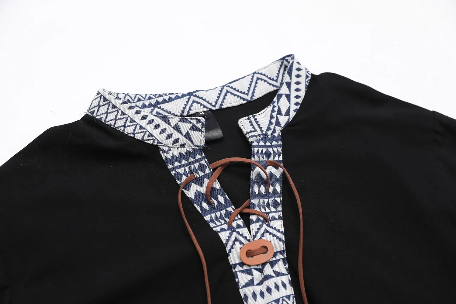 Men's Medieval Renaissance Viking Pirate Costume Long Sleeve Linen Shirt V Neck Lace Up Stand Collar Retro T-Shirt