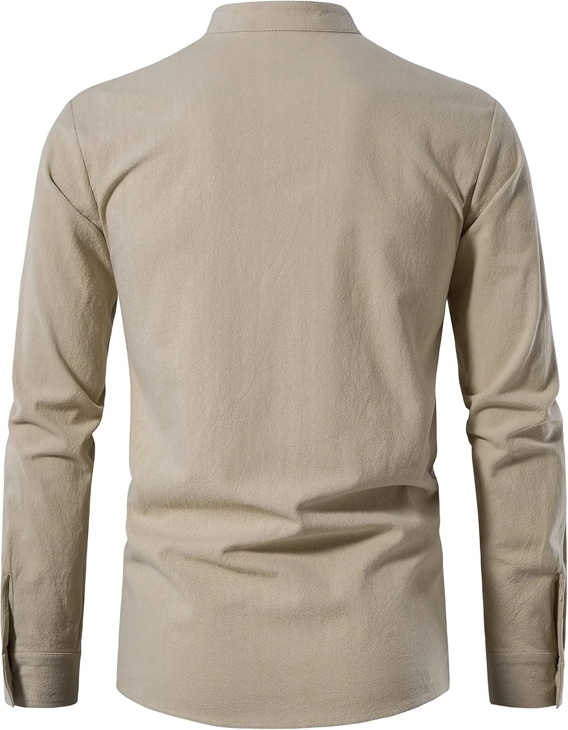 Men's Medieval Renaissance Viking Pirate Costume Long Sleeve Linen Shirt V Neck Lace Up Stand Collar Retro T-Shirt