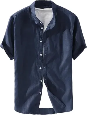 Men's Pure Linen Short Sleeve Shirt for Men Casual Half Sleeve Cotton Linen Fabric White Color Wear Beach Shirt