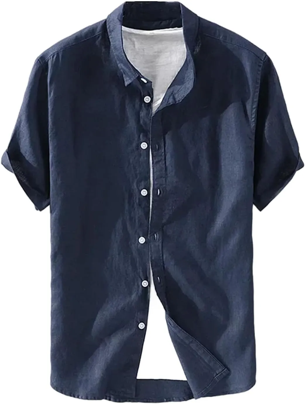 Men's Pure Linen Short Sleeve Shirt for Men Casual Half Sleeve Cotton Linen Fabric White Color Wear Beach Shirt