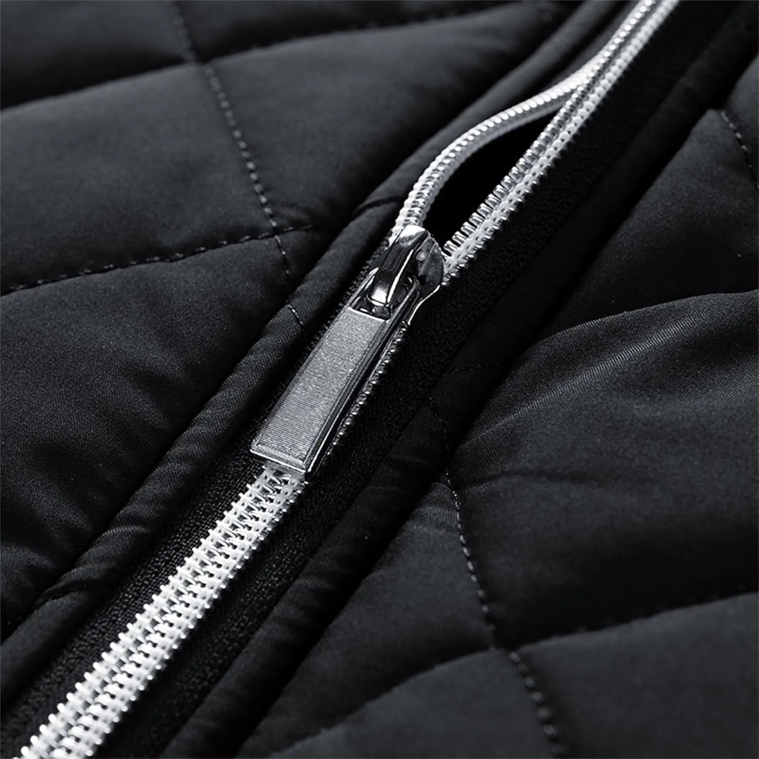 Men's Stand Collar Solid Streetwear Jacket Winter Bomber Diamond Quilted Coat Classic Rib Lightweight Coats