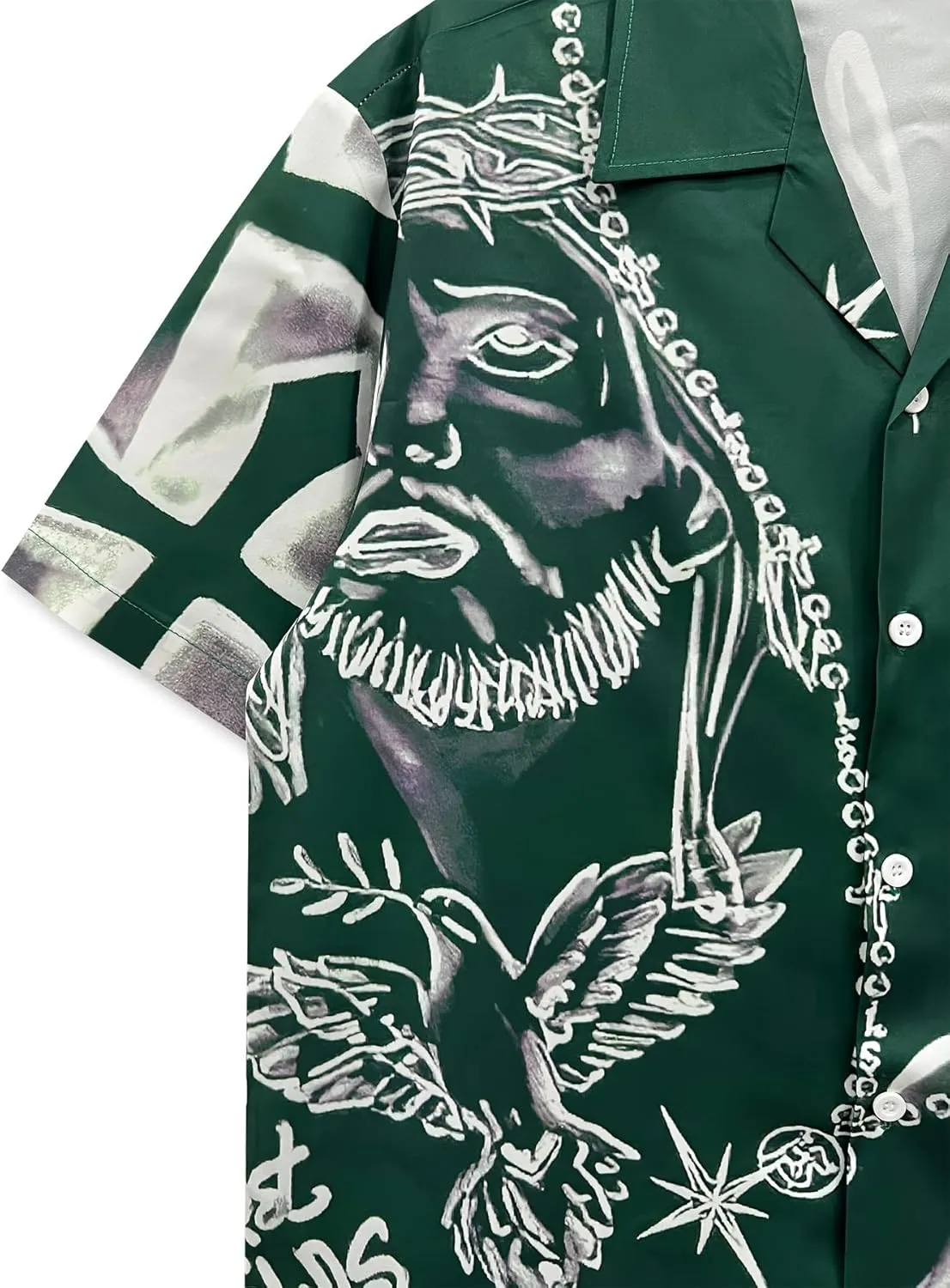 Men's Stylish Button Down Shirt, Religious Art Print, Short Sleeve Summer Hawaiian Style, Streetwear
