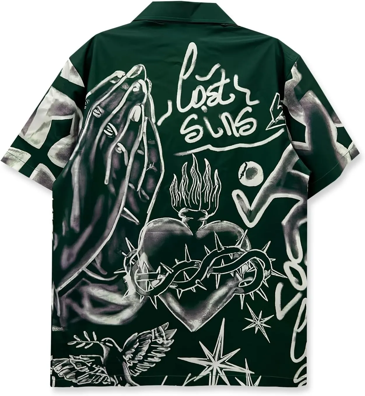 Men's Stylish Button Down Shirt, Religious Art Print, Short Sleeve Summer Hawaiian Style, Streetwear
