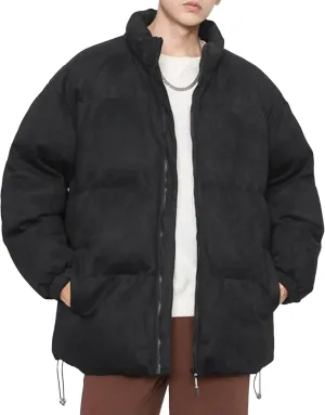 Men's Suede Cotton Down Jacket Winter Solid Color Male Insulated Coat Padded Lined Zip Up Warm Jackets