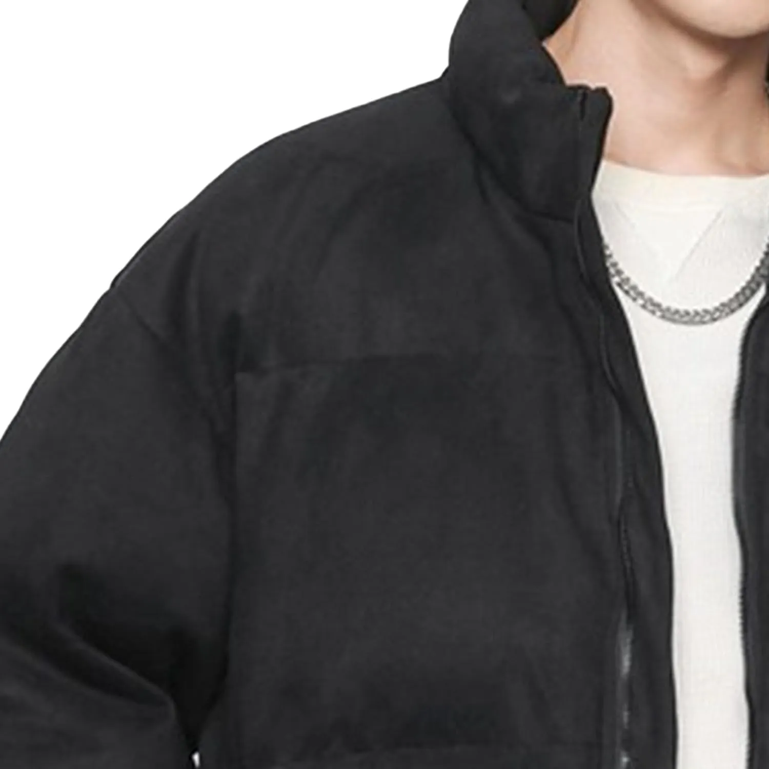 Men's Suede Cotton Down Jacket Winter Solid Color Male Insulated Coat Padded Lined Zip Up Warm Jackets