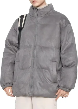 Men's Suede Cotton Down Jacket Winter Solid Color Male Insulated Coat Padded Lined Zip Up Warm Jackets