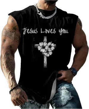 Mens Tank Top Funny Print Casual Summer Novelty Cool Loose Fit Big and Tall Gym Workout Sleeveless Shirts