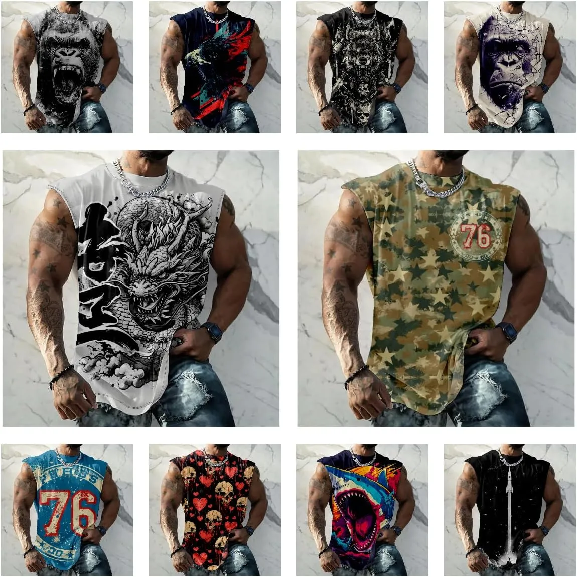 Mens Tank Top Funny Print Casual Summer Novelty Cool Loose Fit Big and Tall Gym Workout Sleeveless Shirts