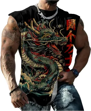 Mens Tank Top Funny Print Casual Summer Novelty Cool Loose Fit Big and Tall Gym Workout Sleeveless Shirts