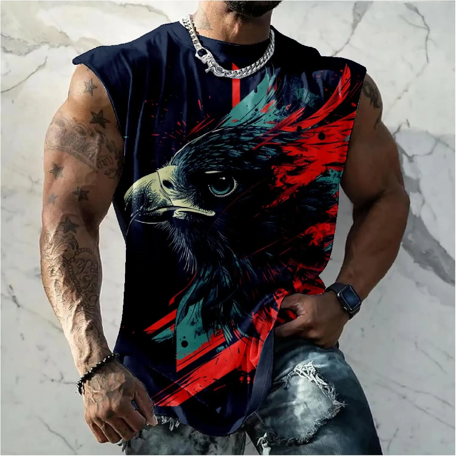 Mens Tank Top Funny Print Casual Summer Novelty Cool Loose Fit Big and Tall Gym Workout Sleeveless Shirts