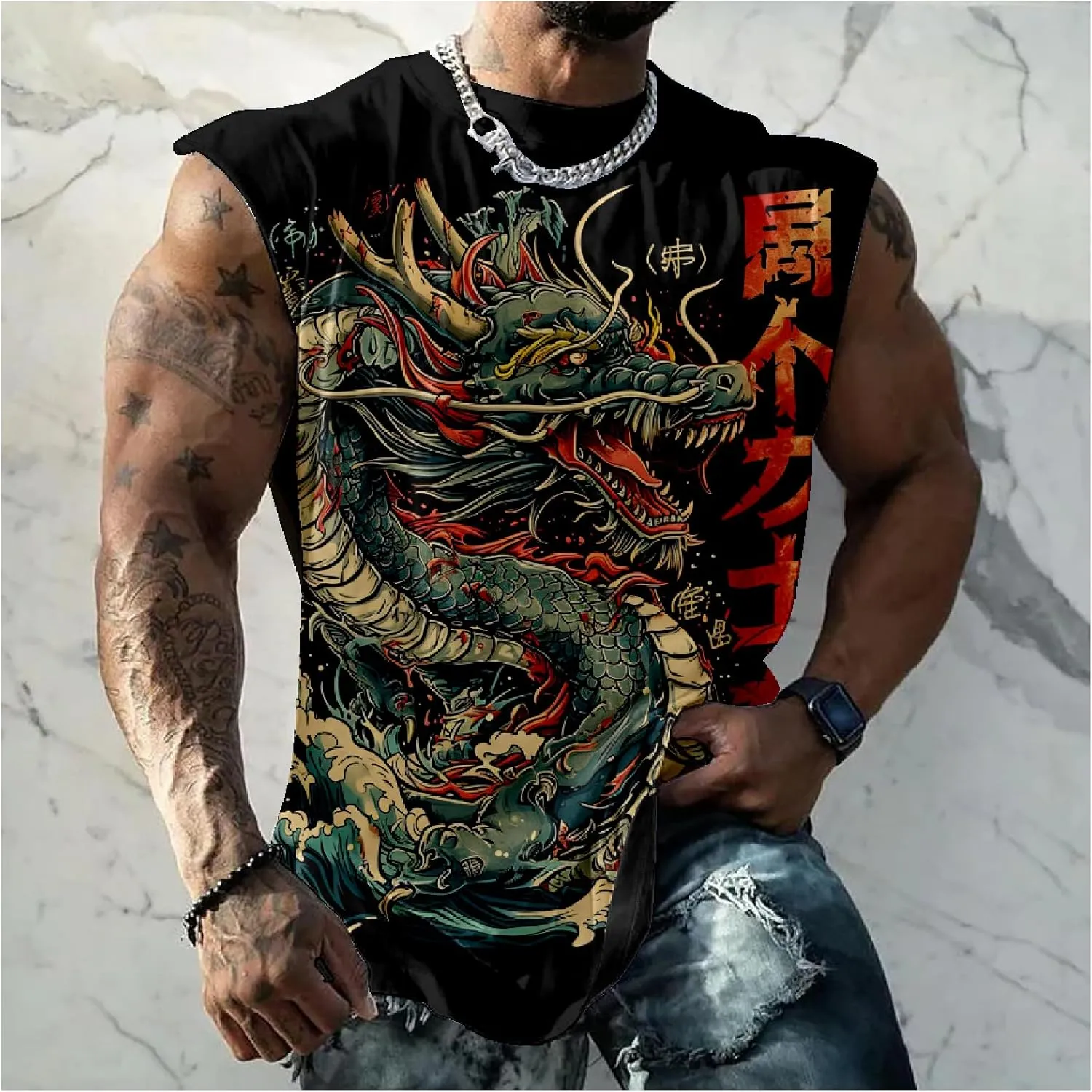 Mens Tank Top Funny Print Casual Summer Novelty Cool Loose Fit Big and Tall Gym Workout Sleeveless Shirts