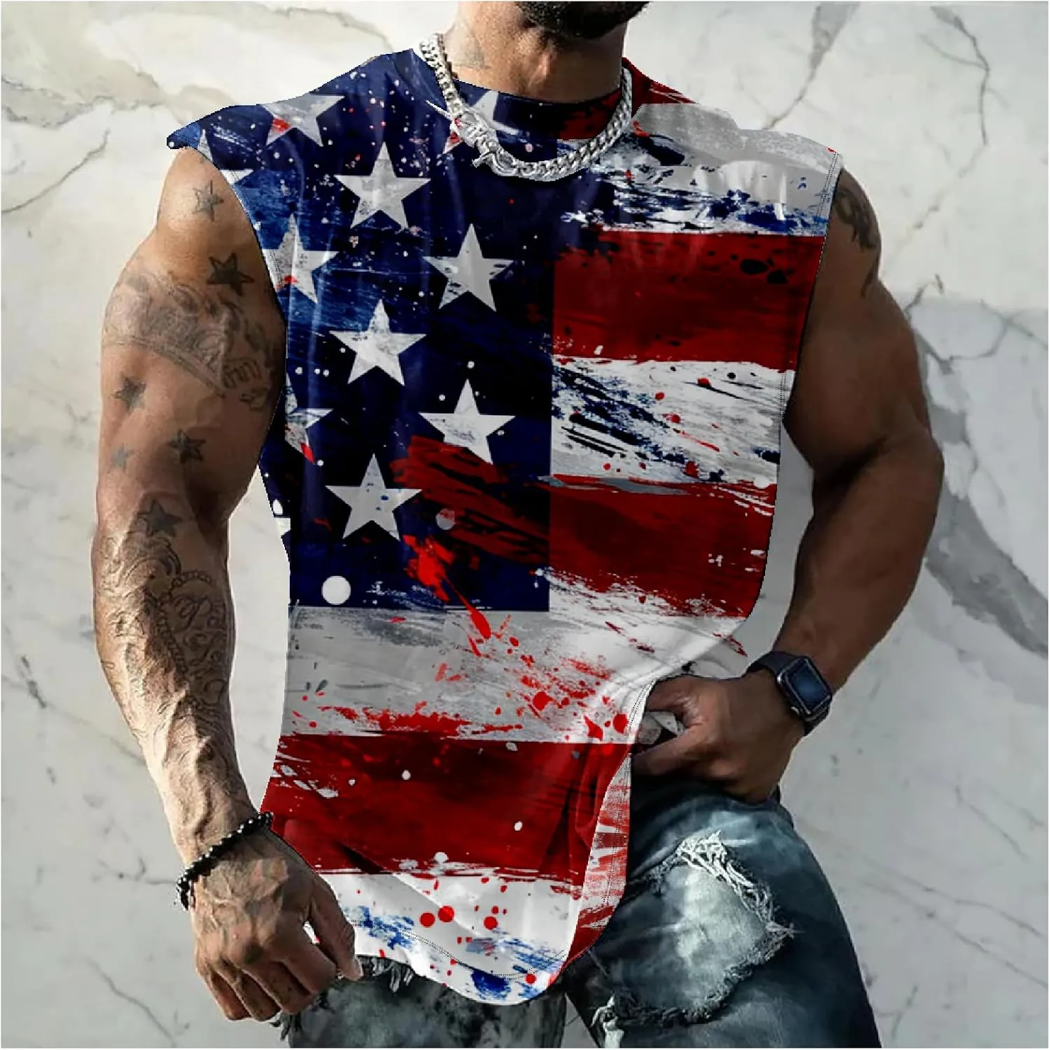 Mens Tank Top Funny Print Casual Summer Novelty Cool Loose Fit Big and Tall Gym Workout Sleeveless Shirts