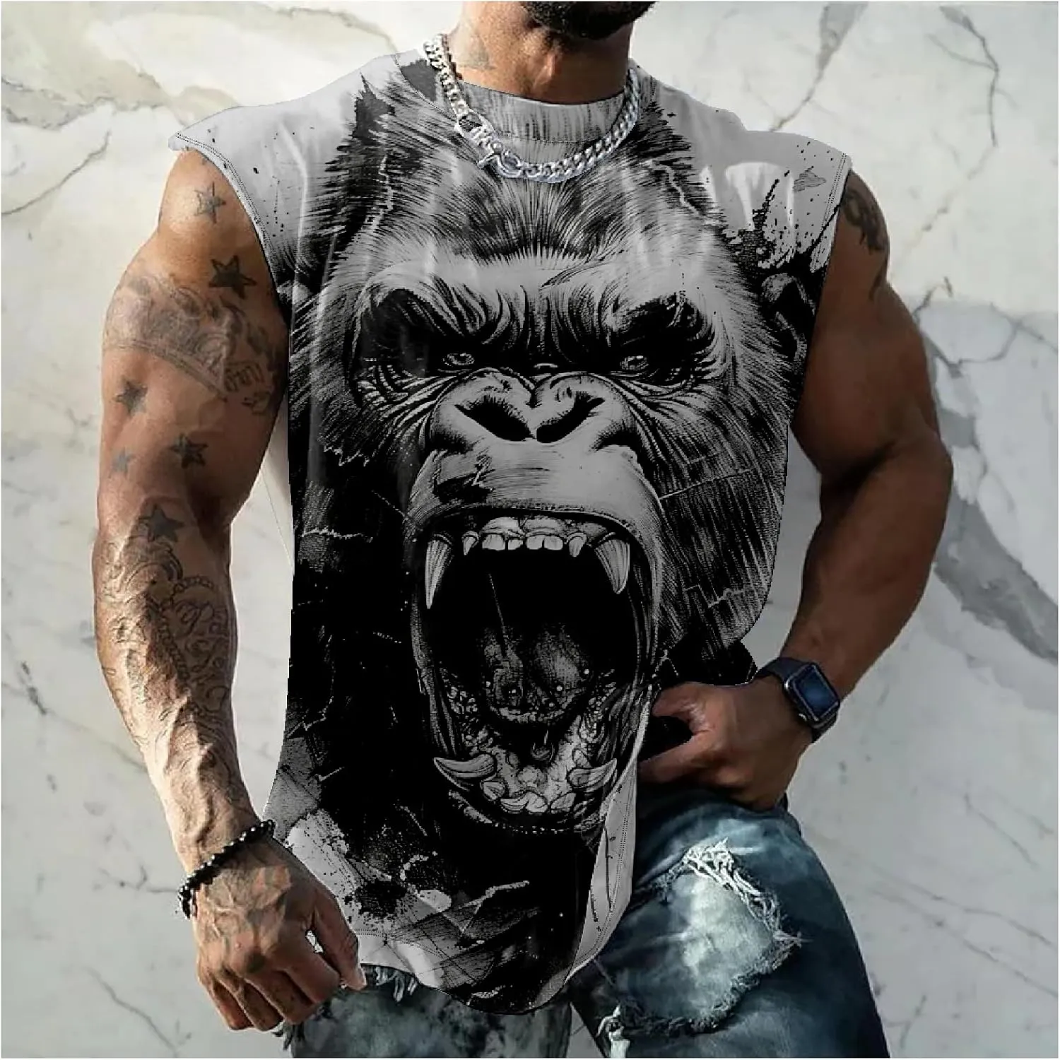 Mens Tank Top Funny Print Casual Summer Novelty Cool Loose Fit Big and Tall Gym Workout Sleeveless Shirts