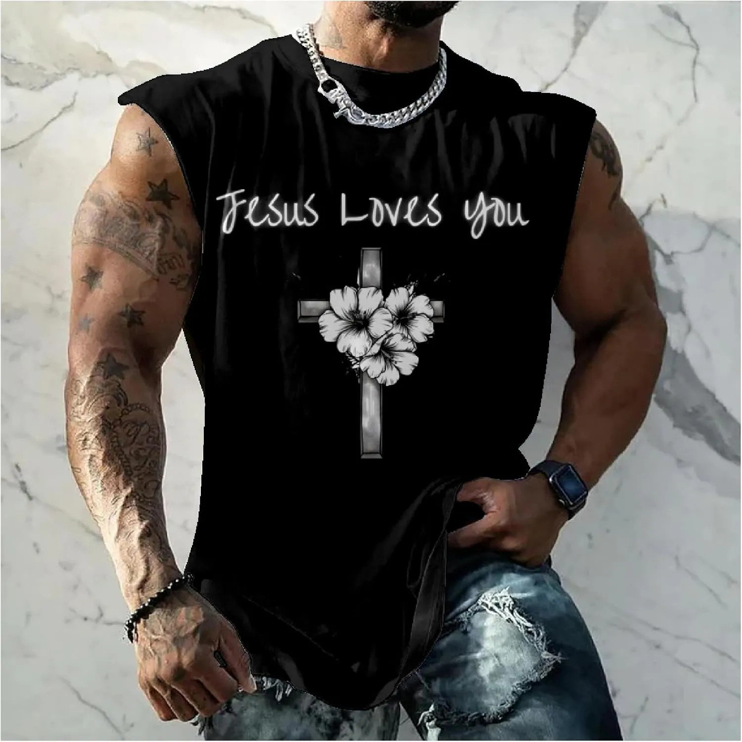 Mens Tank Top Funny Print Casual Summer Novelty Cool Loose Fit Big and Tall Gym Workout Sleeveless Shirts