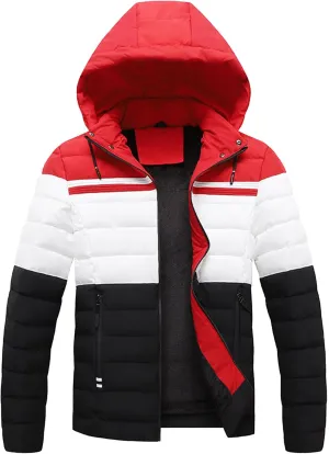 Men's Ultra Loft Filled Hooded Puffer Jacket Puffy Fleece Warm Lightweight Coat Winter Cotton Padded Jackets