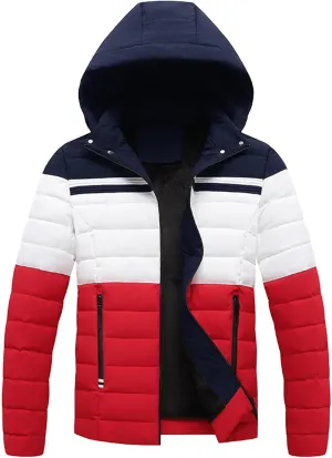 Men's Ultra Loft Filled Hooded Puffer Jacket Puffy Fleece Warm Lightweight Coat Winter Cotton Padded Jackets