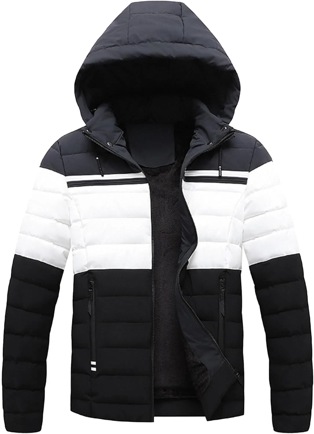 Men's Ultra Loft Filled Hooded Puffer Jacket Puffy Fleece Warm Lightweight Coat Winter Cotton Padded Jackets