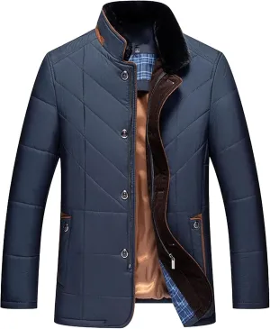 Mens Warm Silk Filled Jacket Classic Thickened Cotton Padded Jackets Fall Business Casual Winter Coat